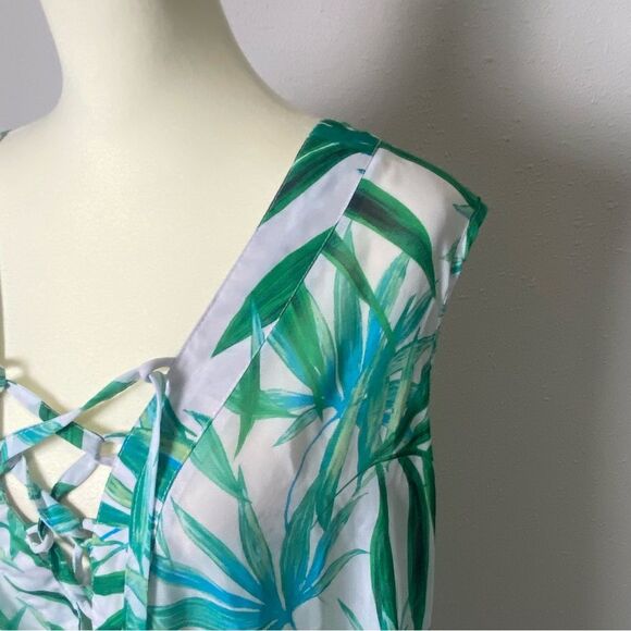 Portcruz Sheer White & Green Tropical Print Lace Up Cover Up Women's Size 2X - Picture 6 of 16